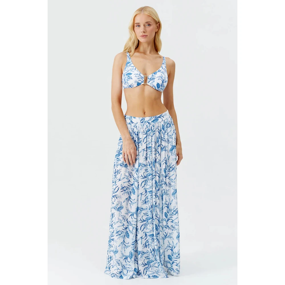 Melissa Odabash Blauw Blad Maxi Rok met Split Blue Dames