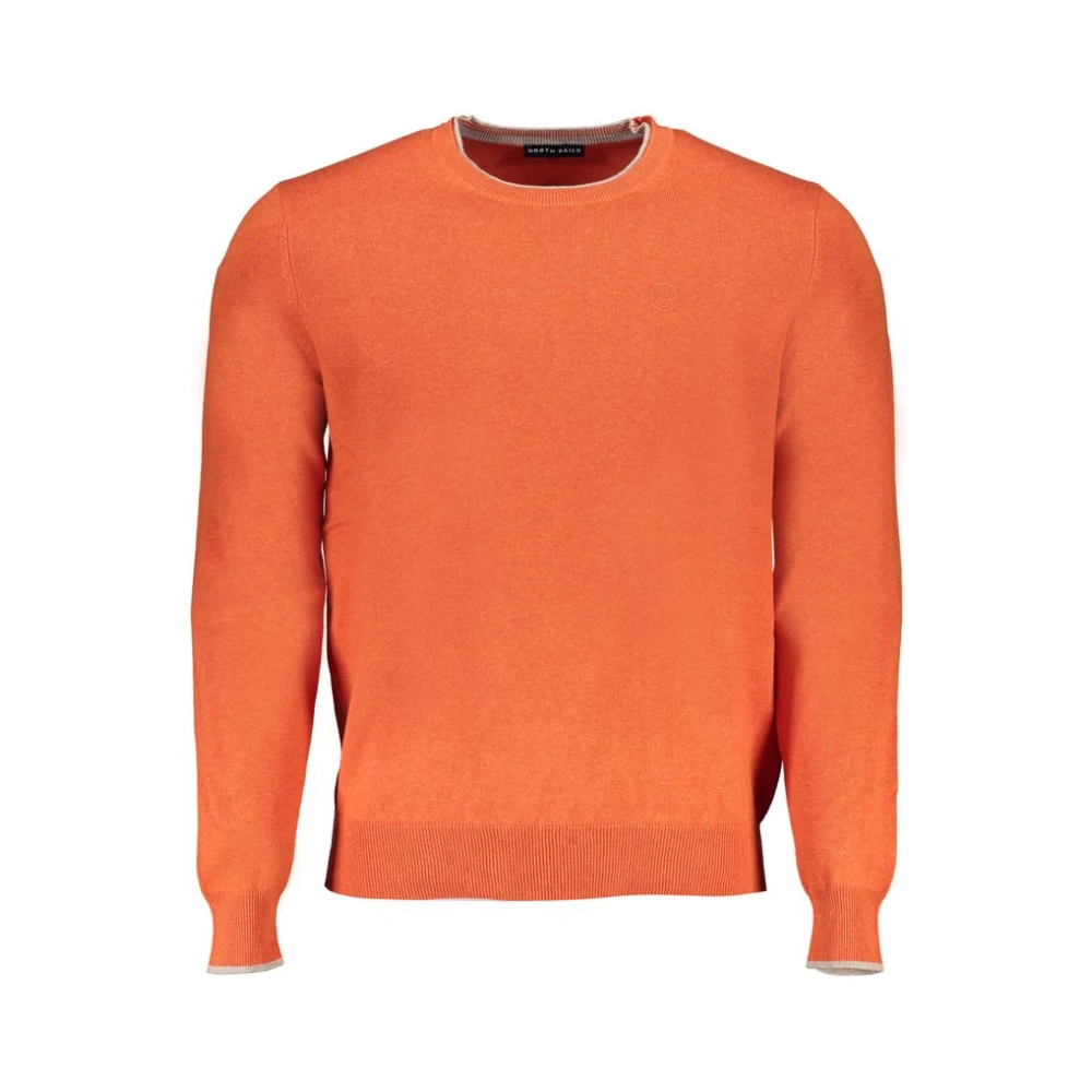 North Sails Men's Orange Round-Neck Knitwear,, Contrast Detail Cotton Jumper Small