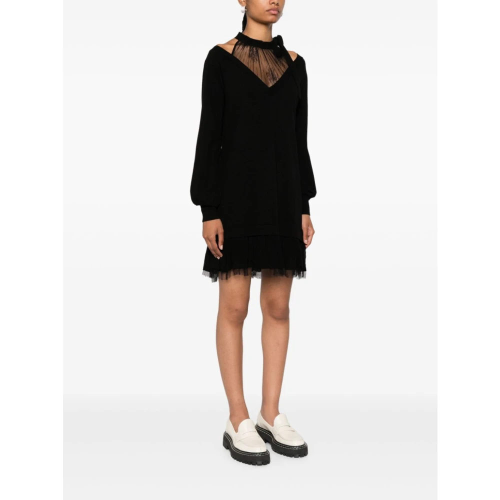 Twinset Zwarte Kantjurk met Strik Black Dames