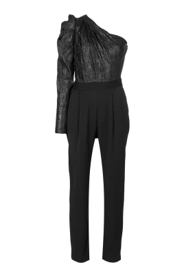 Jumpsuit i metallisk jacquard med asymmetrisk design