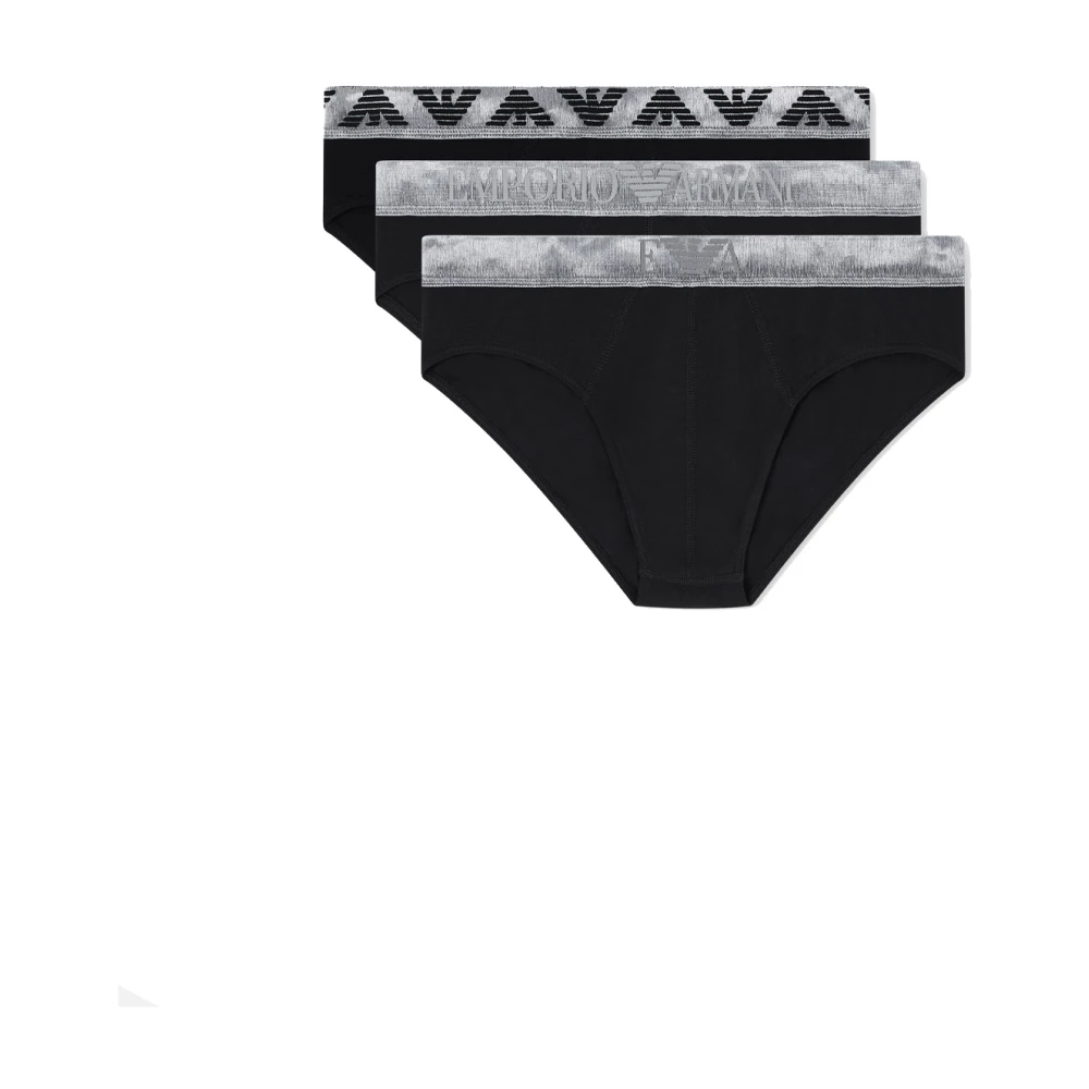 Emporio Armani Herr Svart Underkläder M, Bomull, Embroidered-Logo Briefs (Set Of Three)