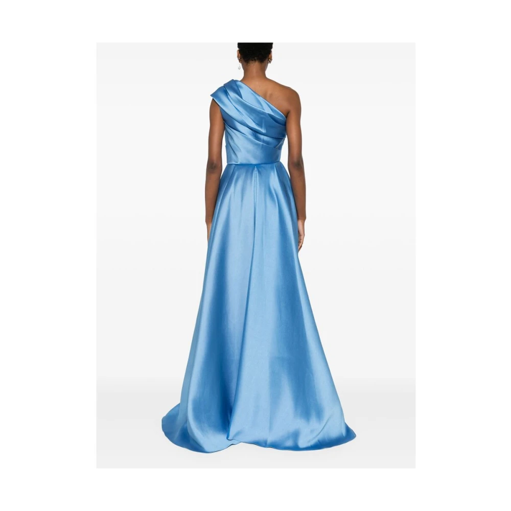 Solace London Blauwe Satijnen One-Shoulder Jurk Blue Dames
