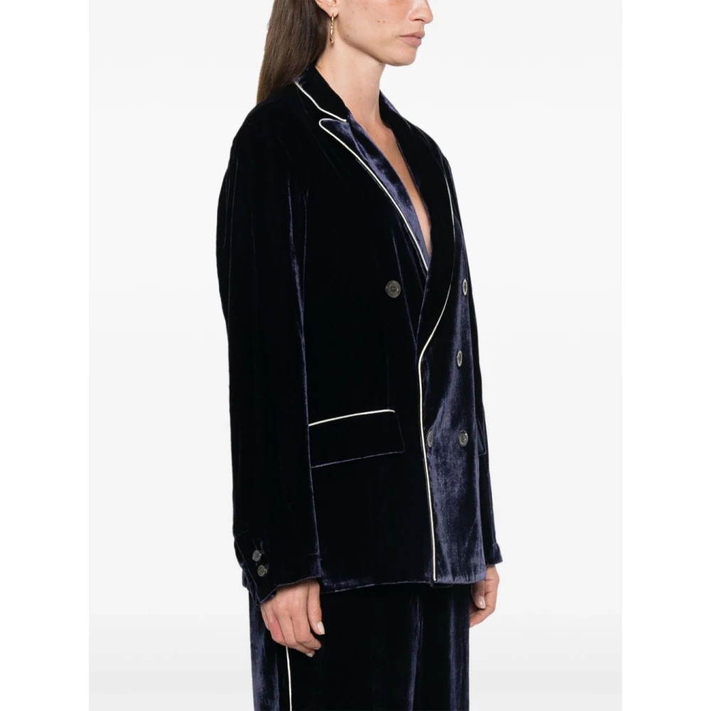Pierre-Louis Mascia Blauwe Fluwelen Jas met Pijpzoom Blue Dames