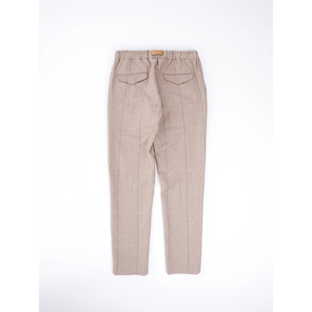 White Sand Wol Herringbone Broek Beige Heren
