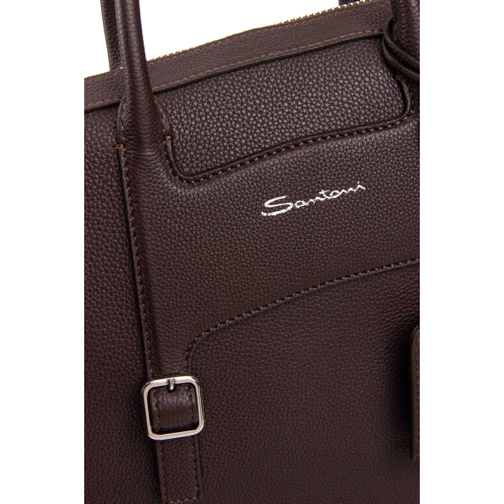 Santoni Leren Schoudertas Gehamerd Brown Unisex