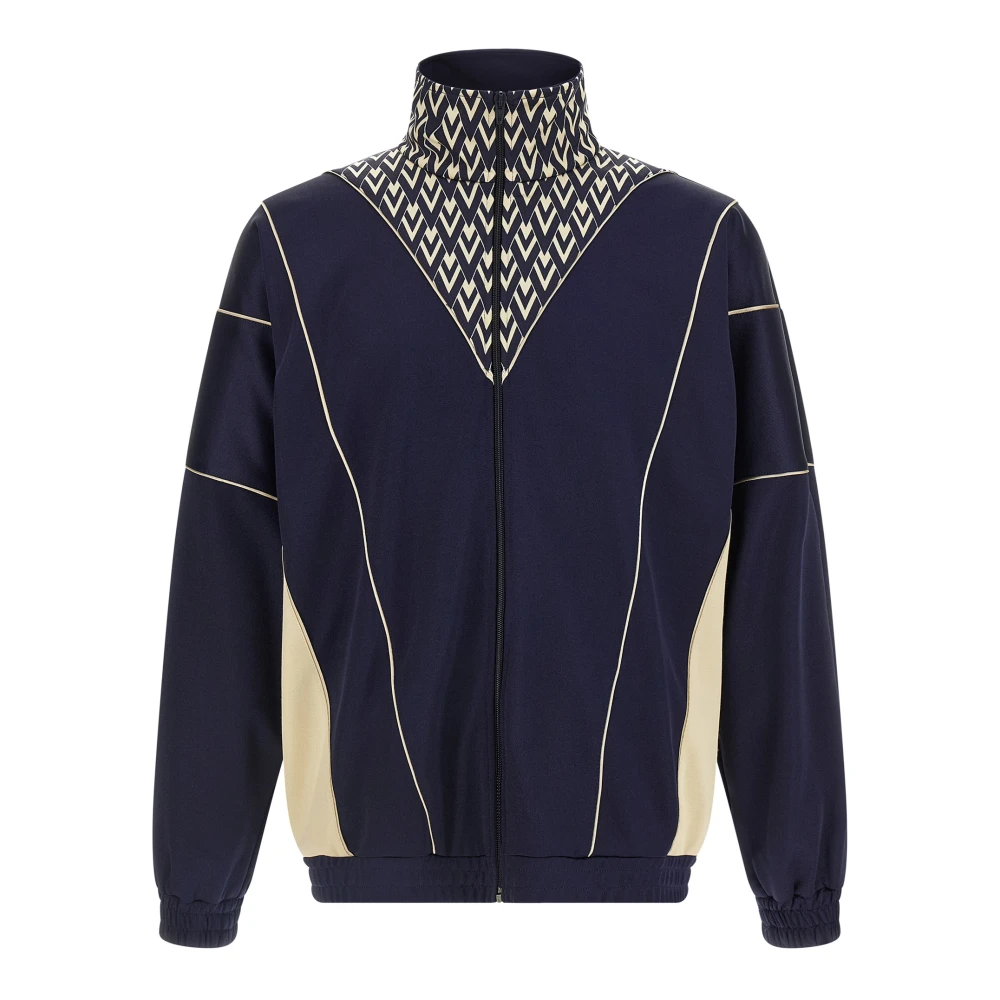 Valentino Garavani , Zip-Throughs, Male, Blue, Xl, Acetate Sweatshirt With Zipper And Inlaid Toute La V Print