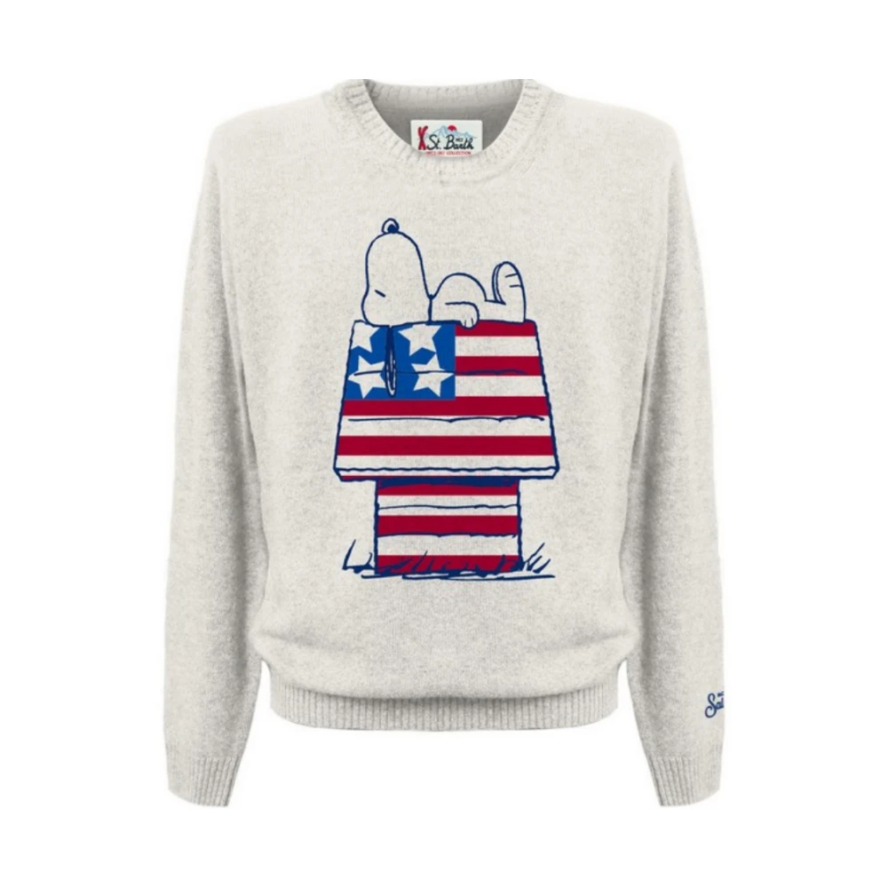 Mc2 Saint Barth White Round-Neck Knitwear, Male, 2XL, Heron Jumper With Jacquard Logo Print