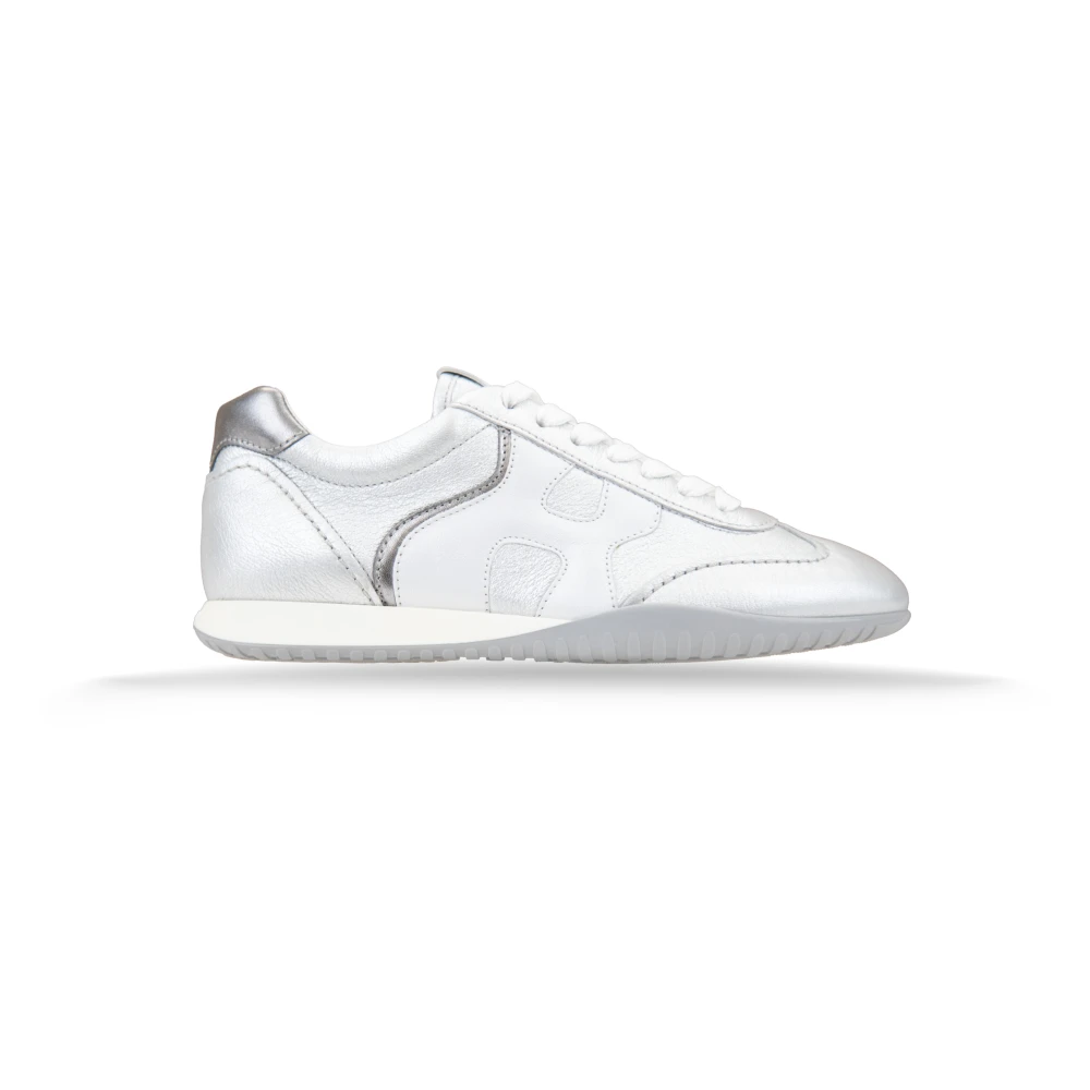 Hogan Leren vetersneakers met laminaat Dames Schoenen Grijs