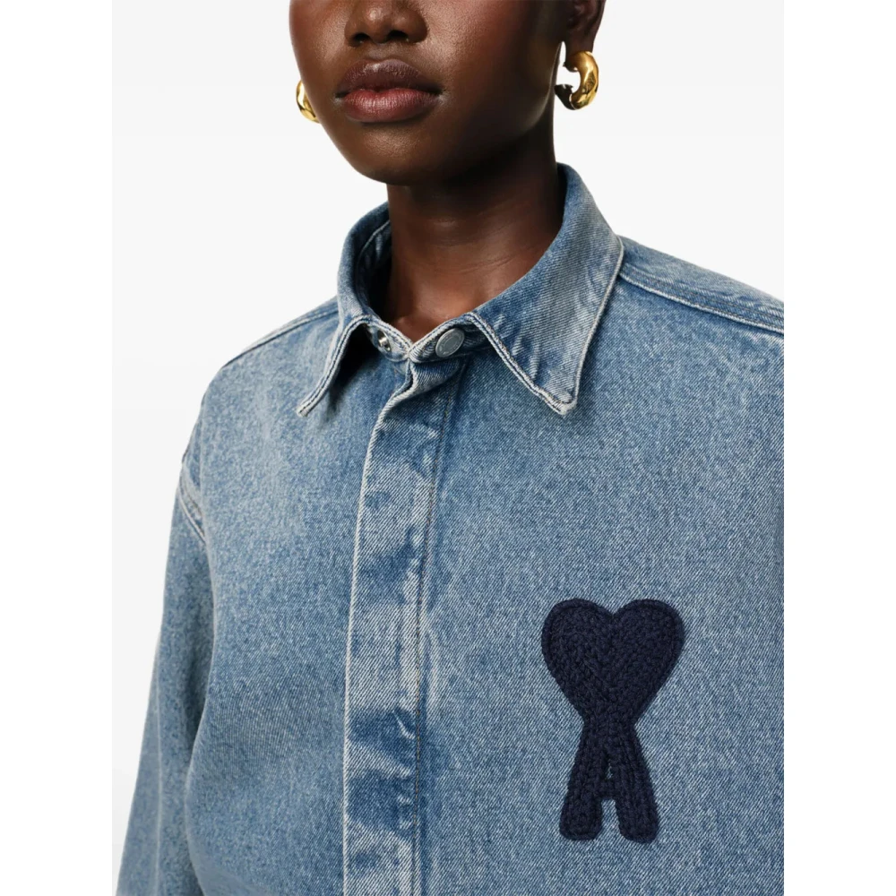 Ami Paris Hart Logo Shirt Blauw Katoen Blue Dames