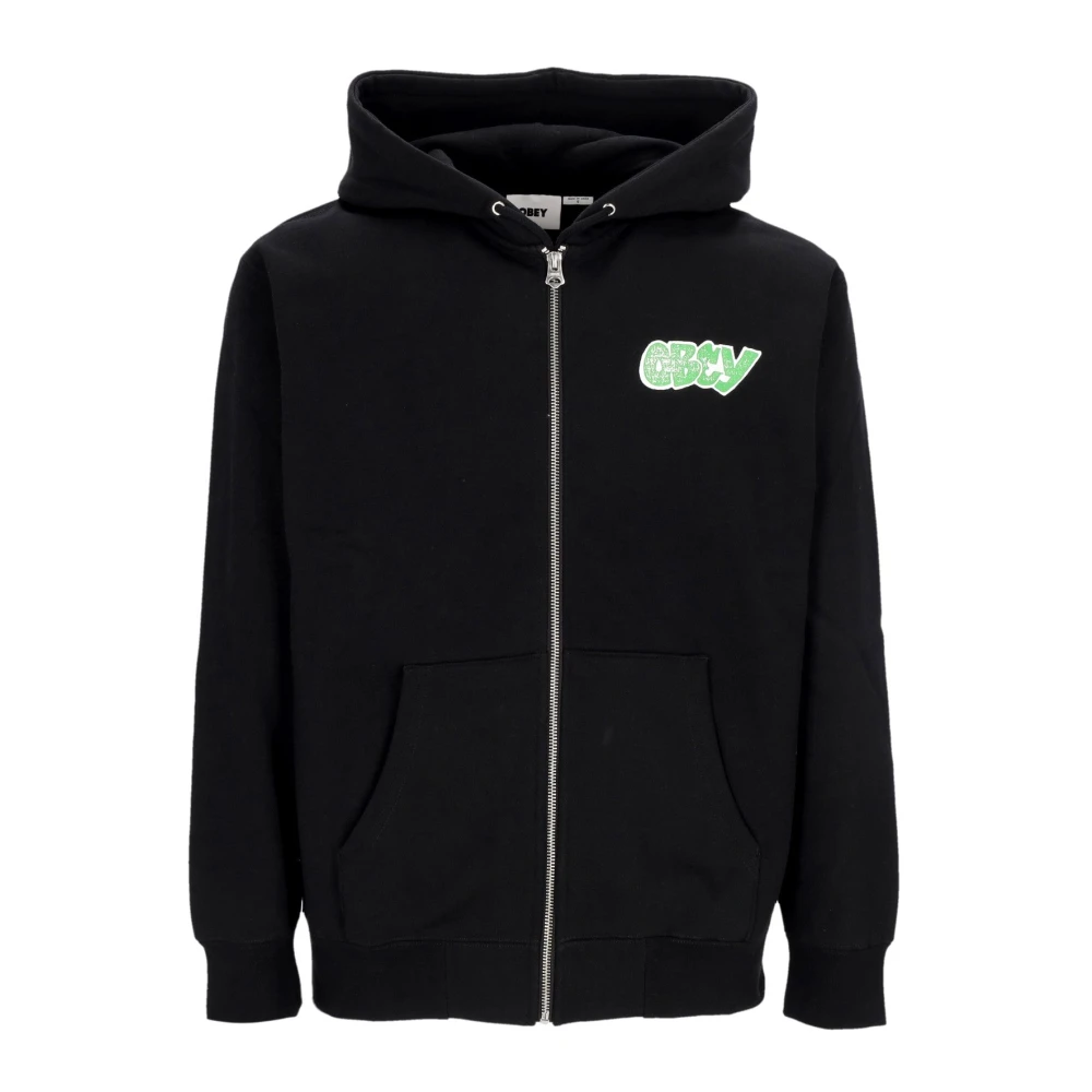 Obey Men's Black Zip-Throughs, Xl, City Watch Dog Zip Hoodie