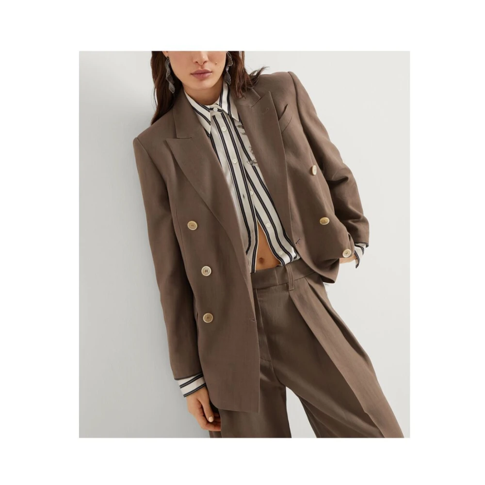 BRUNELLO CUCINELLI Bruine Double-Breasted Jas met Zakken Brown Dames