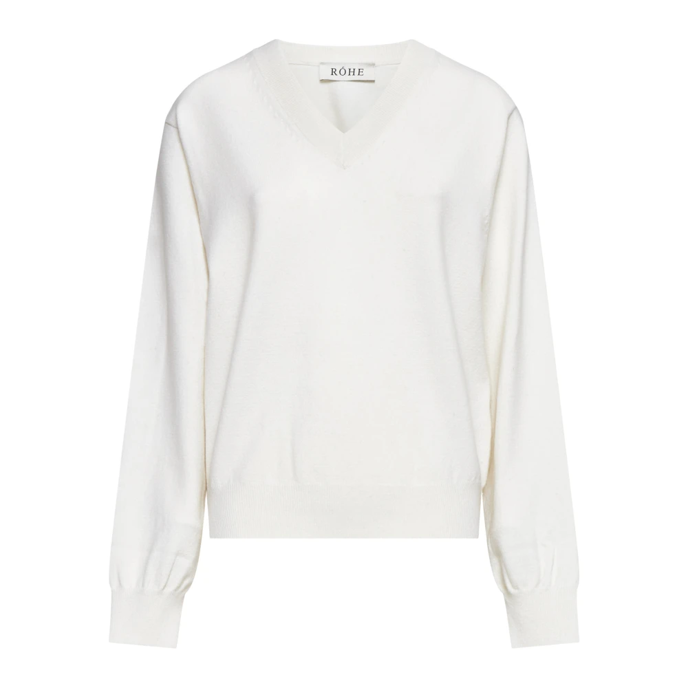 Róhe Wollen V-hals Sweater met Ribgegevens White Dames