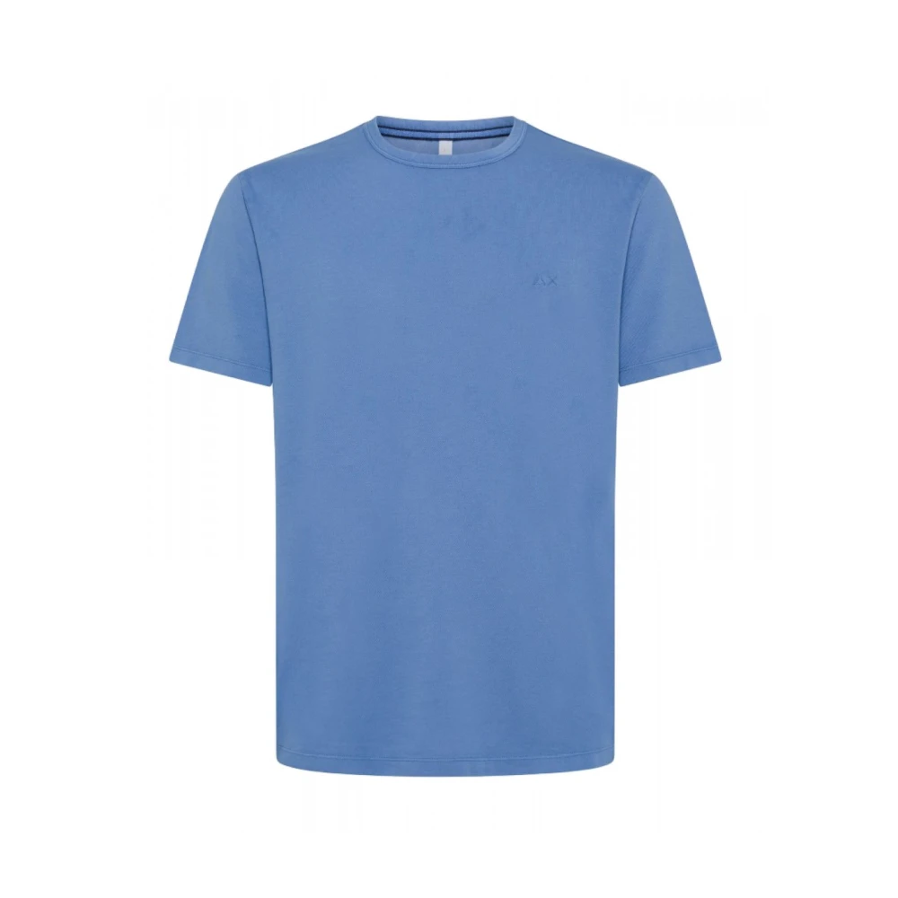 Sun68 Geborduurde Crewneck Katoenen T-shirt Blue Heren