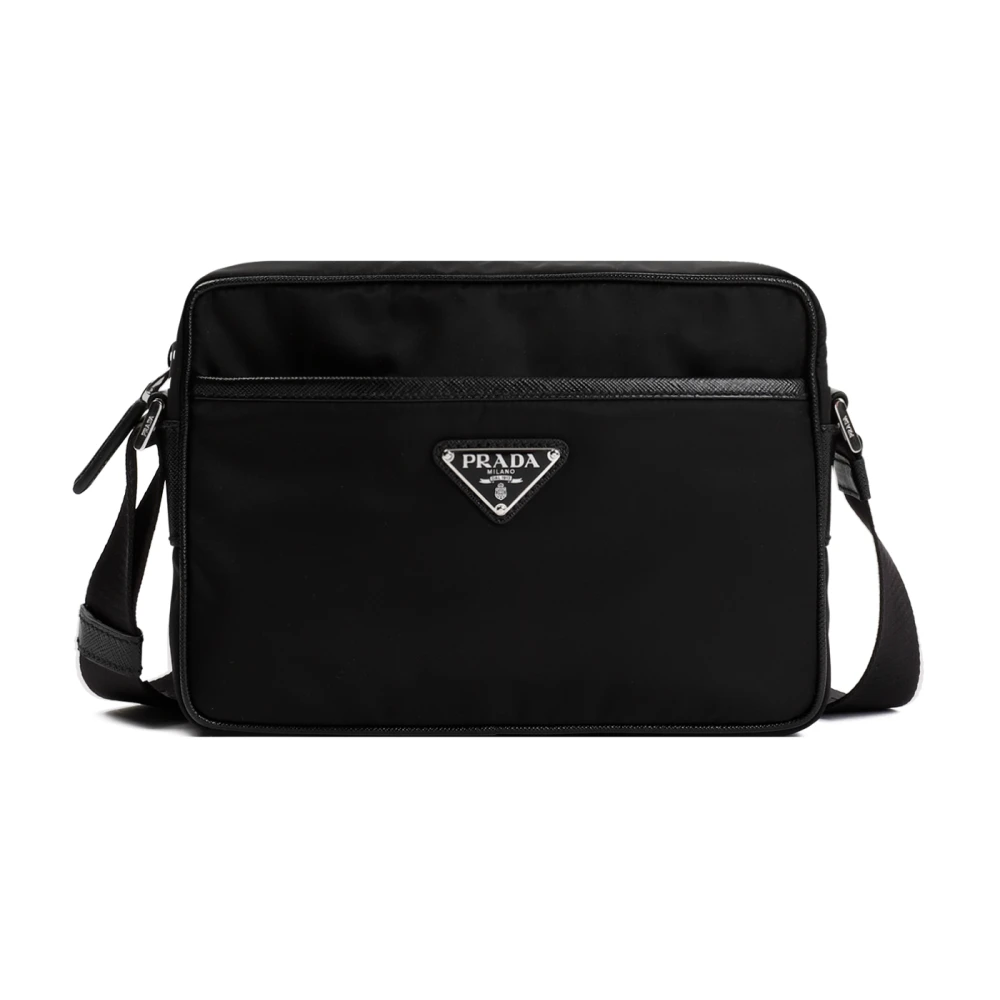Prada Mannelijk Zwart Tassen Heren, One Size, Nylon, Schoudertas Van Re-Nylon En Saffiano