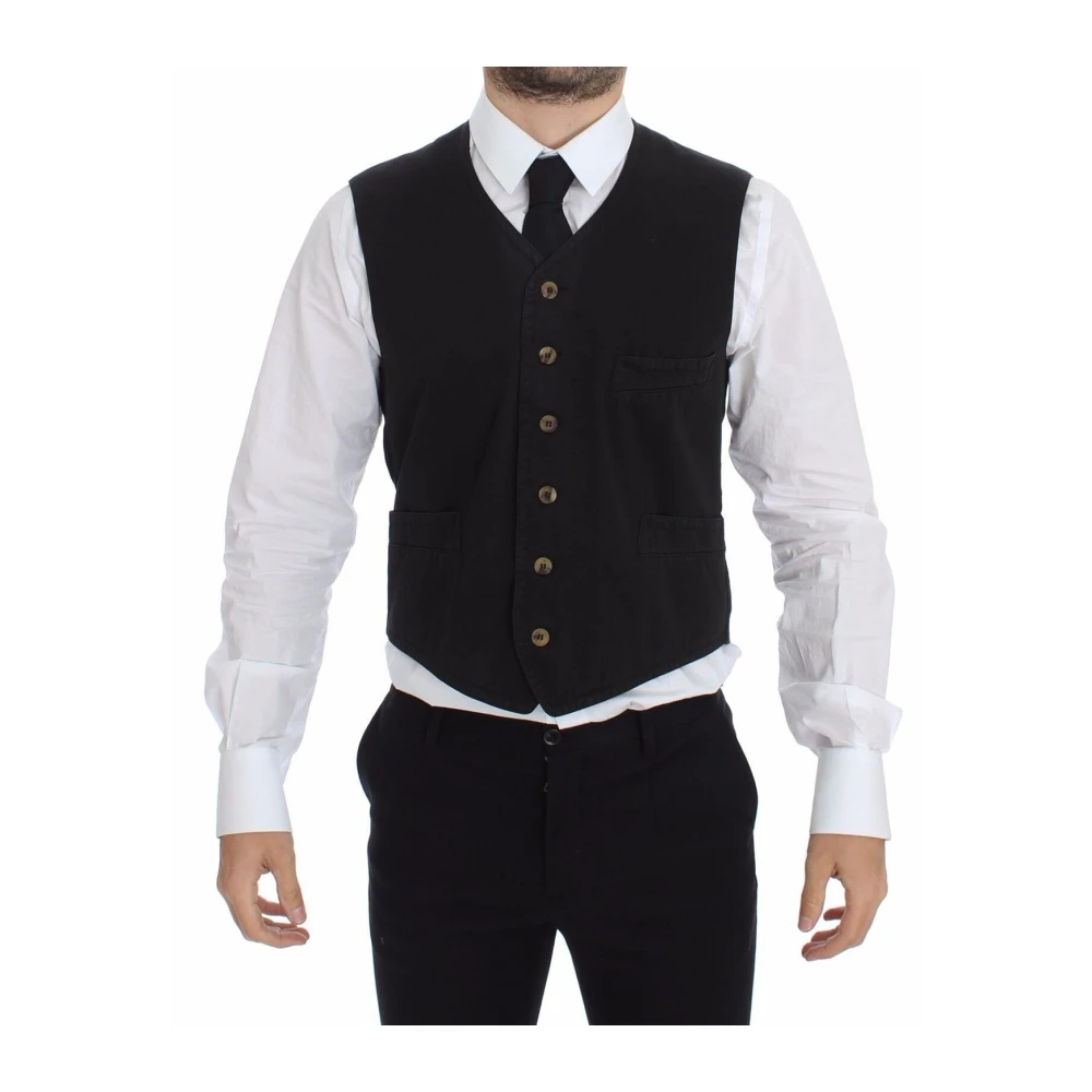 Dolce & Gabbana Black Waistcoats, Male, Xs, V-Neck Dress Vest Classic Fit