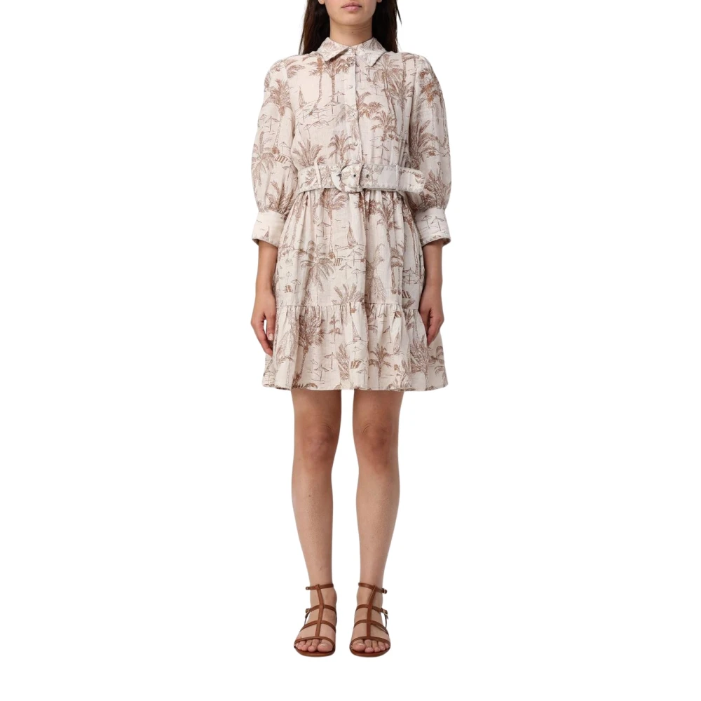 Mc2 Saint Barth Beige Tiered Mini Dress With Belt - Female - Short Dresses - L - Dresses