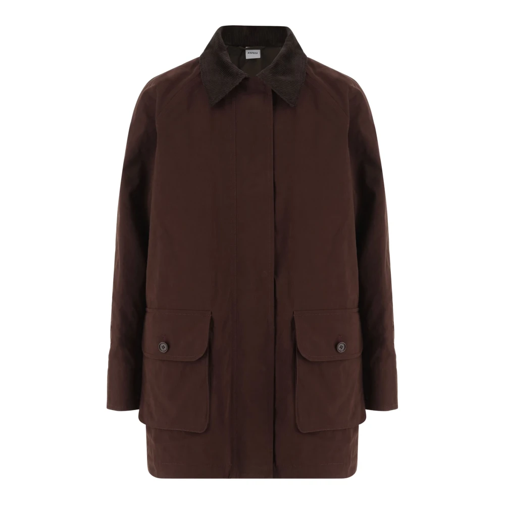 Aspesi Women's Brown Cotton Blend Jacket With Contrast Collar - Light Jackets - Xs - Jackets