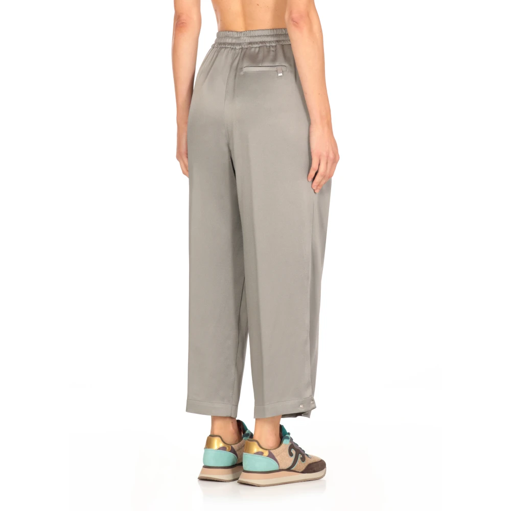 Herno Grijze satijnen broek met elastische tailleband Gray Dames