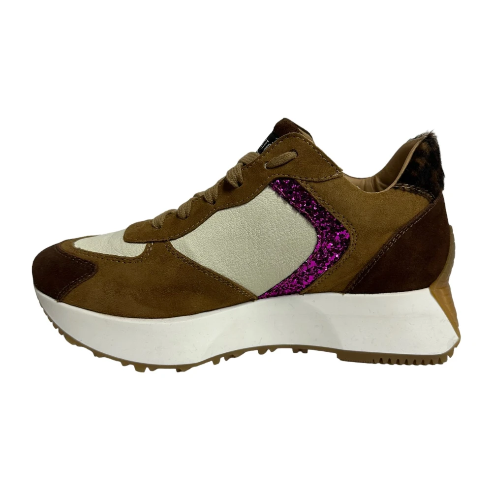 Stokton Luipaardprint Leren Sneakers Brown Dames