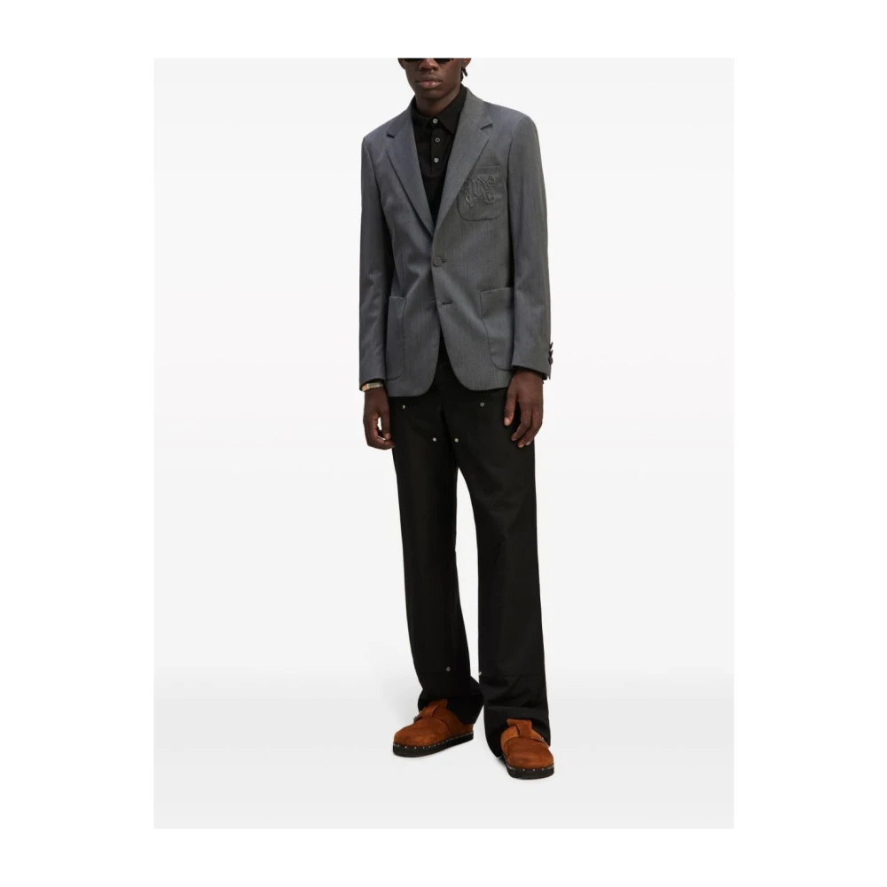 Palm Angels Lichtgrijs Monogram Blazer Regular Fit Gray Heren