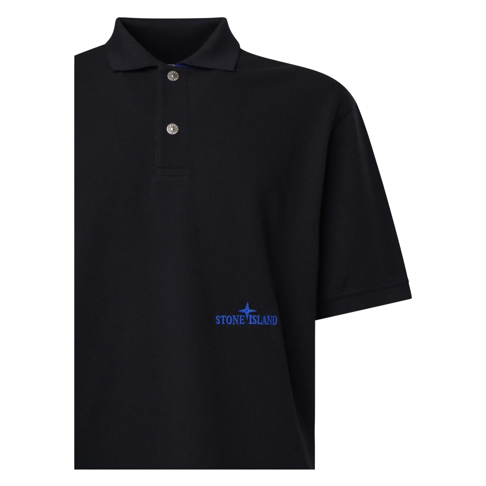 Stone Island Zwarte Katoenen Poloshirt met Logo Black Heren