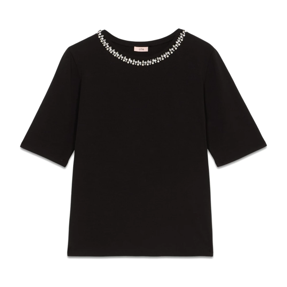 Oltre T-shirt met juweelborduurwerk Black Dames