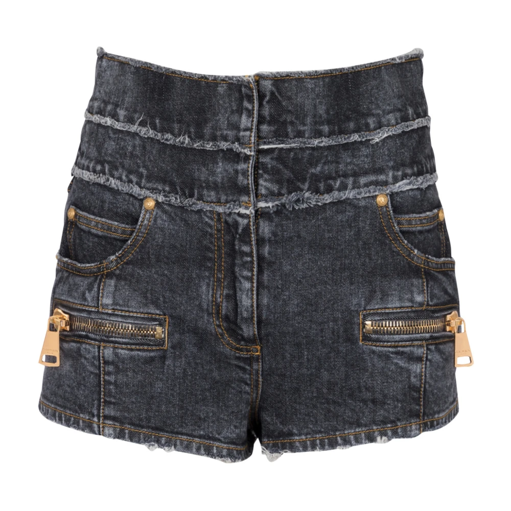 Balmain Högmidjade mini-shorts i blekt denim Black, Dam