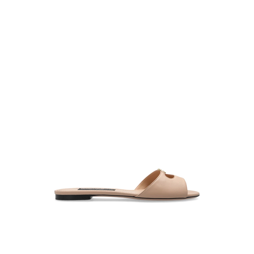 Dolce & Gabbana Vrouw Roze Schoenen Dames, 38 Eu, Leer, Leren Slippers Met Logo-Applicatie
