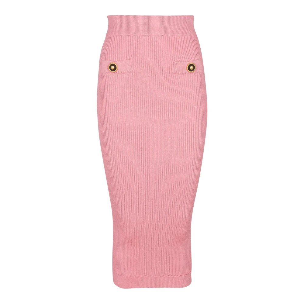 Balmain Midi-rok in een effen geribbeld breisel Pink Dames