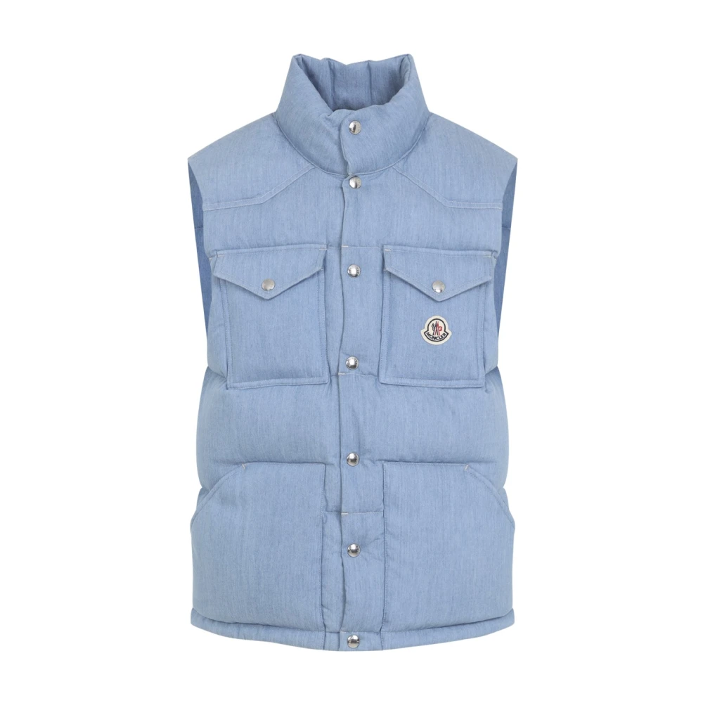 Moncler Ervional Denim Down Vest - Male - Waistcoats - Blue - Xl - Jackets