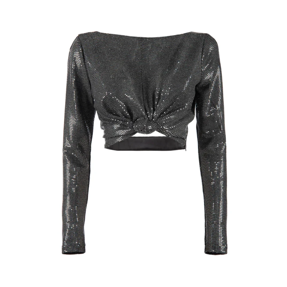 Nenette Zwarte Cropped Sweater met Voorste Knoop Black Dames