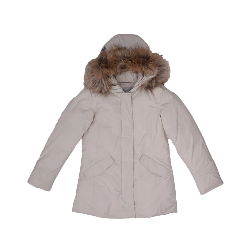 Woolrich Unisex Beige Junior Hooded Coat With Faux Fur
