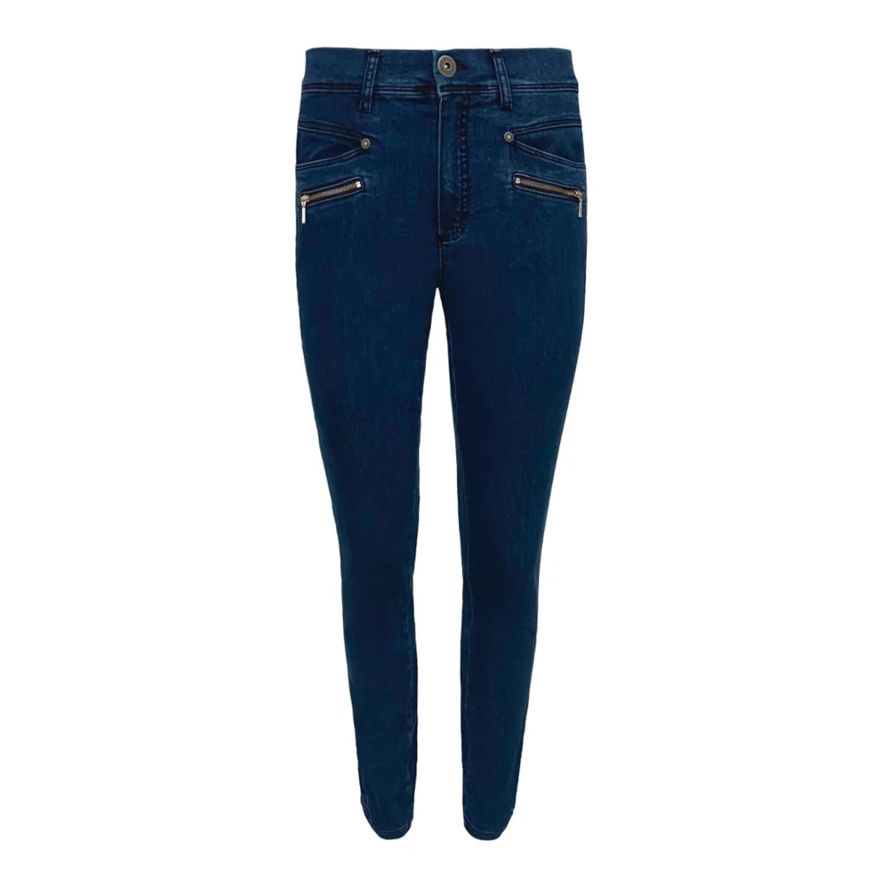 2-Biz Blue Skinny Fit Jeans, Female, Xl, Dark Denim Trousers With Zipper Pockets