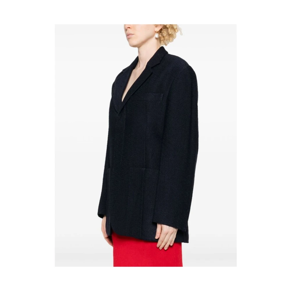 Jacquemus Navy Blauw Textuur Jas Blue Dames