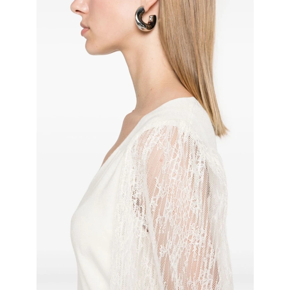 Twinset Witte Gebreide Trui met Kantmouwen White Dames