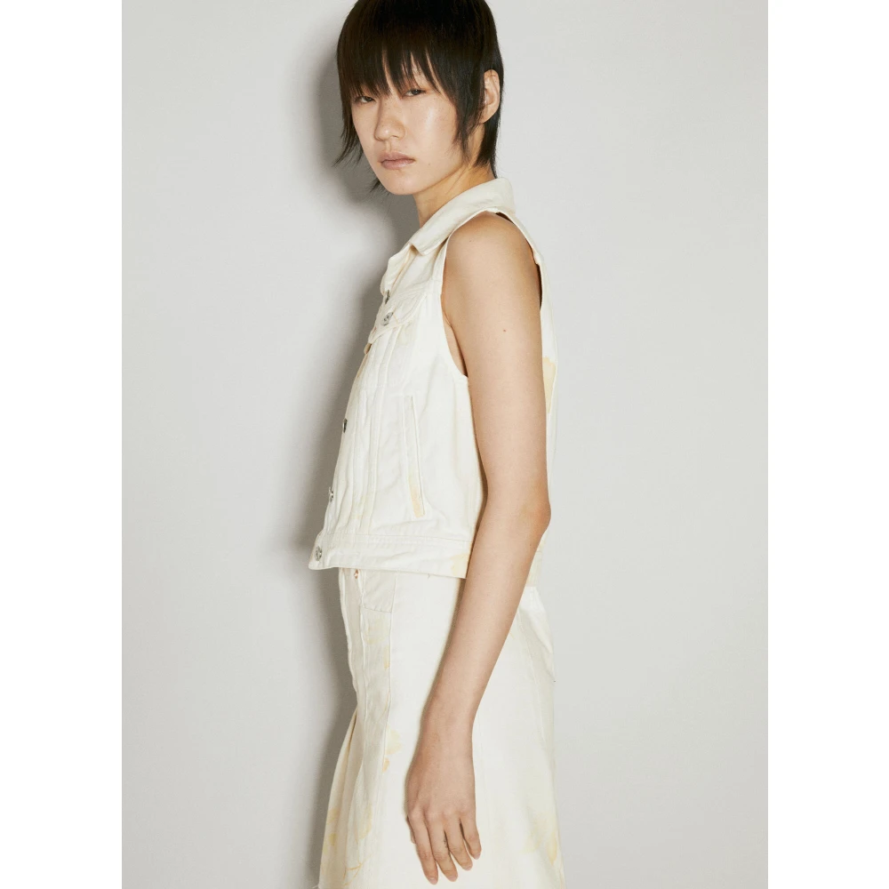 Our Legacy Diurnal Flower Print Denim Vest Beige Dames