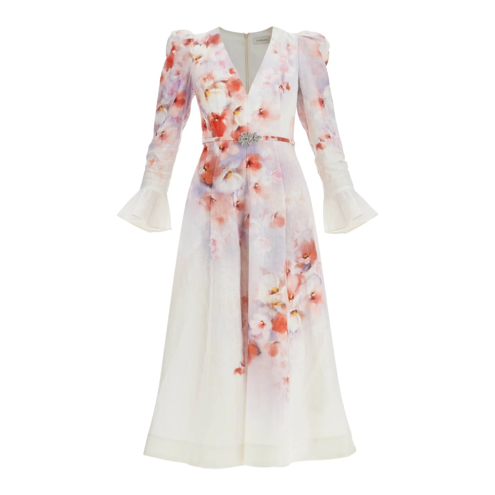 Zimmermann Witte Bloemen Midi Jurk Ciara White Dames