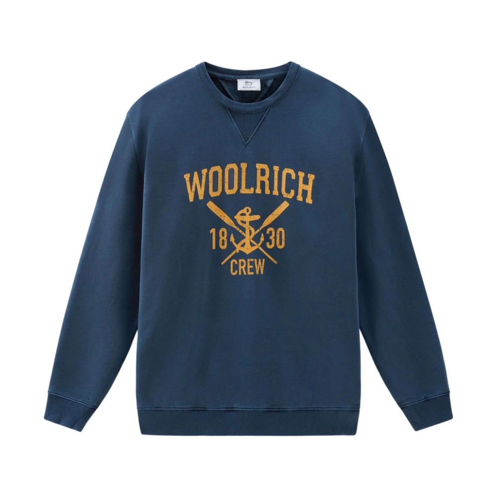 Woolrich Blauwe Logo Print Crew Neck Sweater Blue Heren