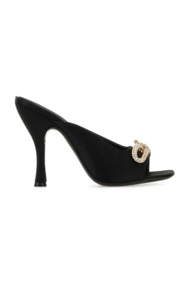 Svarta Satinmules med 10,5 cm Klack
