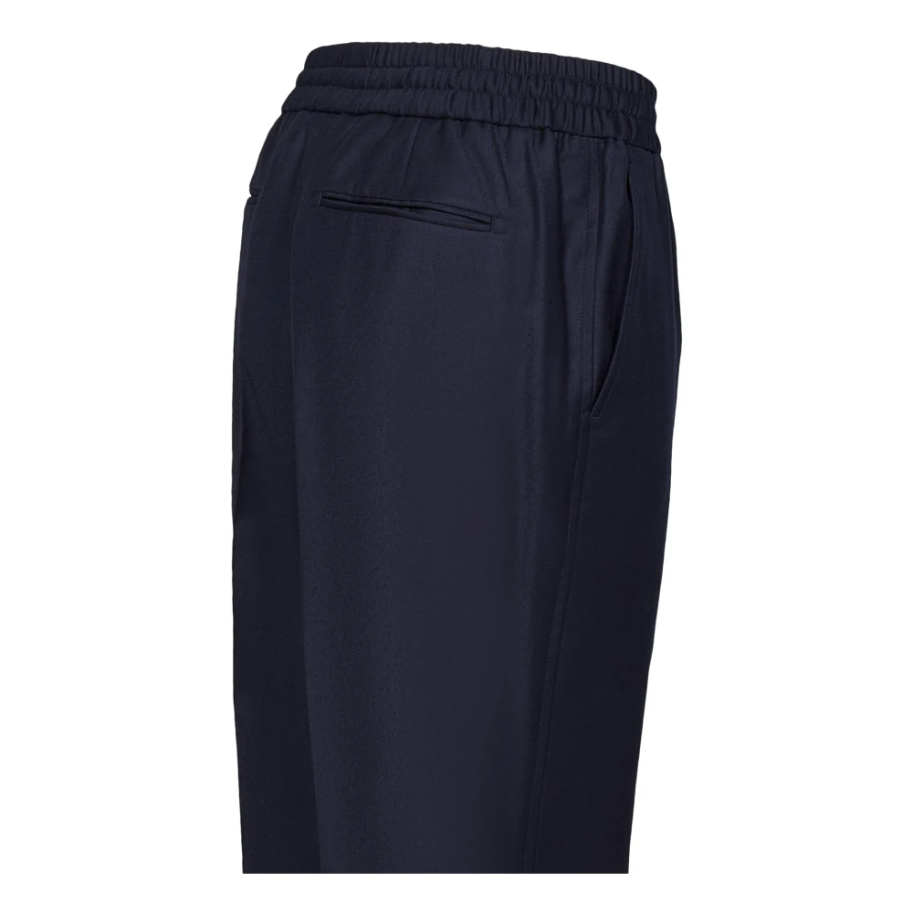 Brioni Blauwe Wollen Broek Elastische Koord Blue Heren