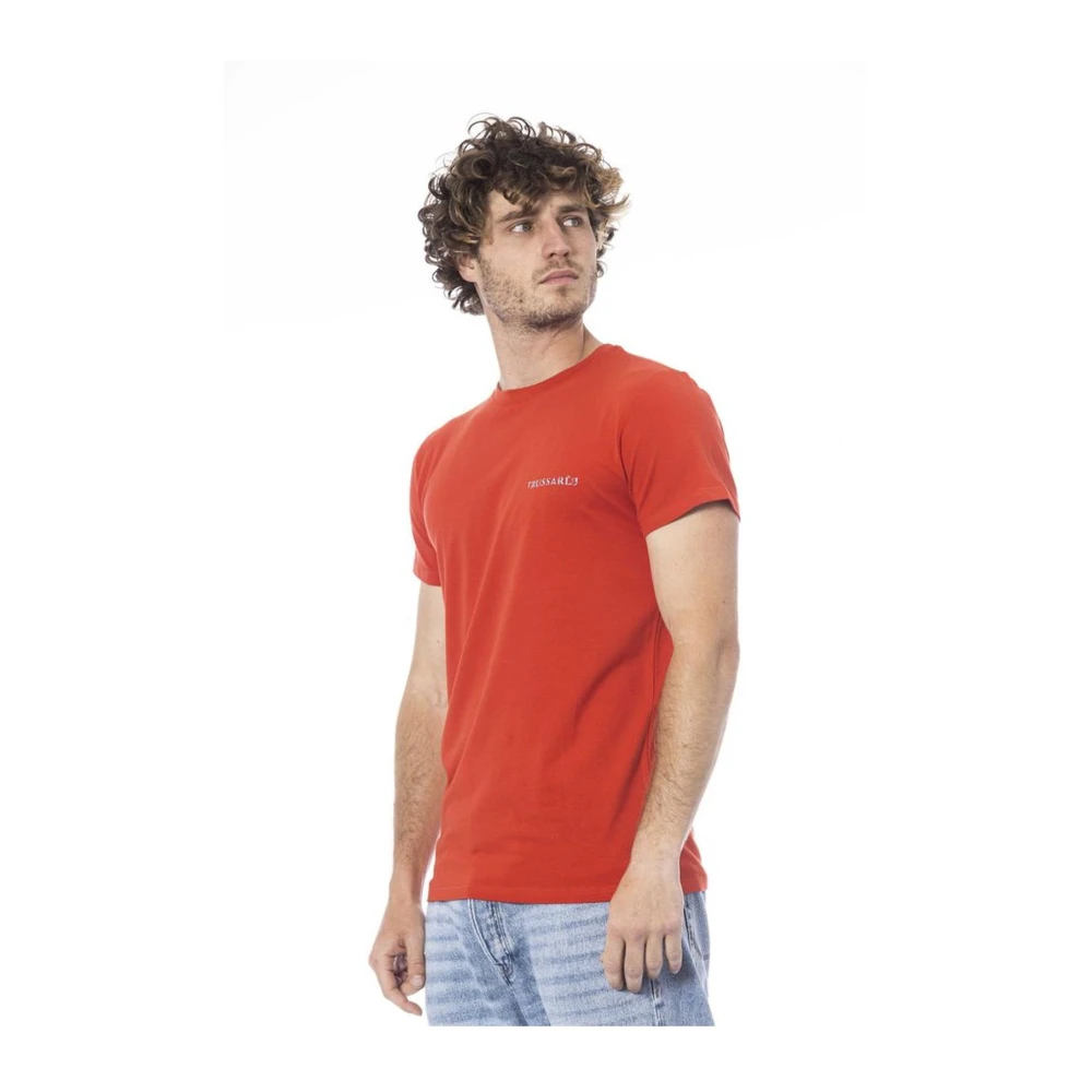 Trussardi Rode Logo Print Crew Neck T-Shirt Red Heren