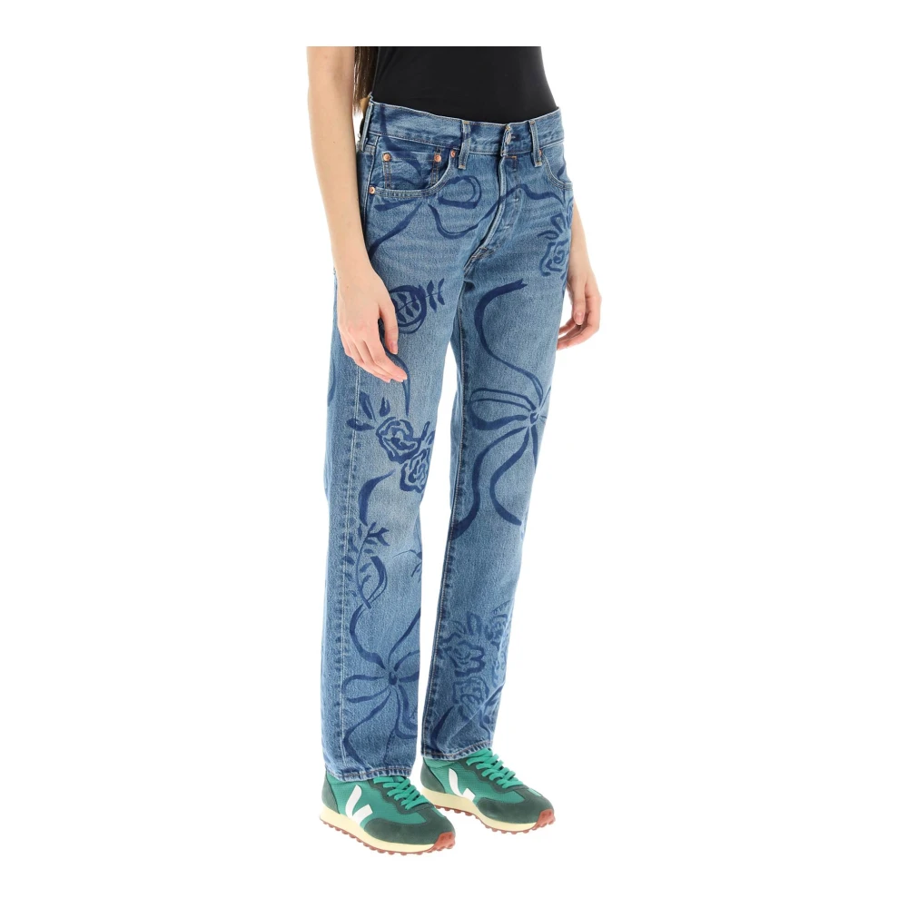 Collina Strada Blommigt Tryck Upcycled Levis 501 Jeans Blue, Dam