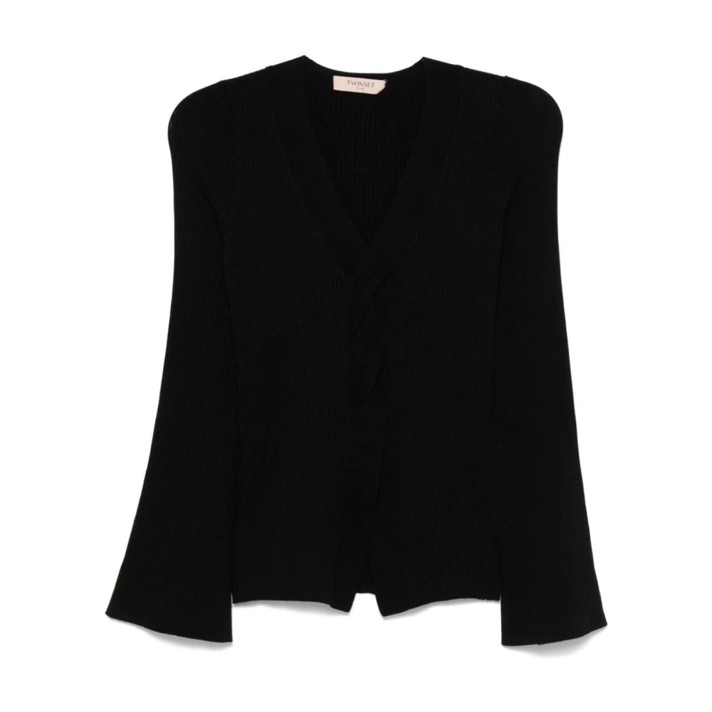 Twinset Zwarte V-hals Sweaters met Ribdetail Black Dames