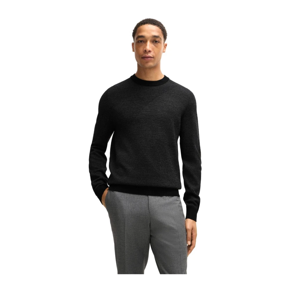 Hugo Boss Bicolor Jacquard Trui Regular Fit Zwart Black Heren