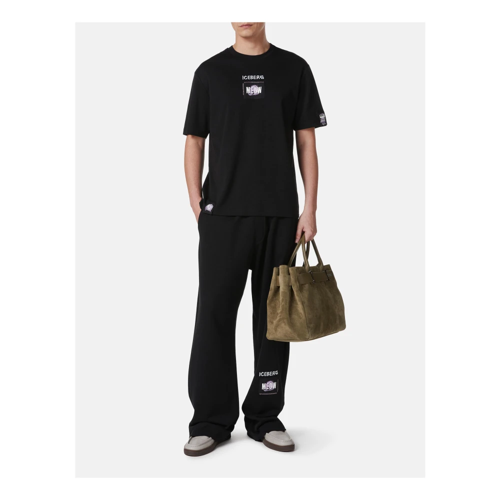 Iceberg Zwarte regular fit T-shirt van GOTS-gecertificeerde interlock stof Black Heren