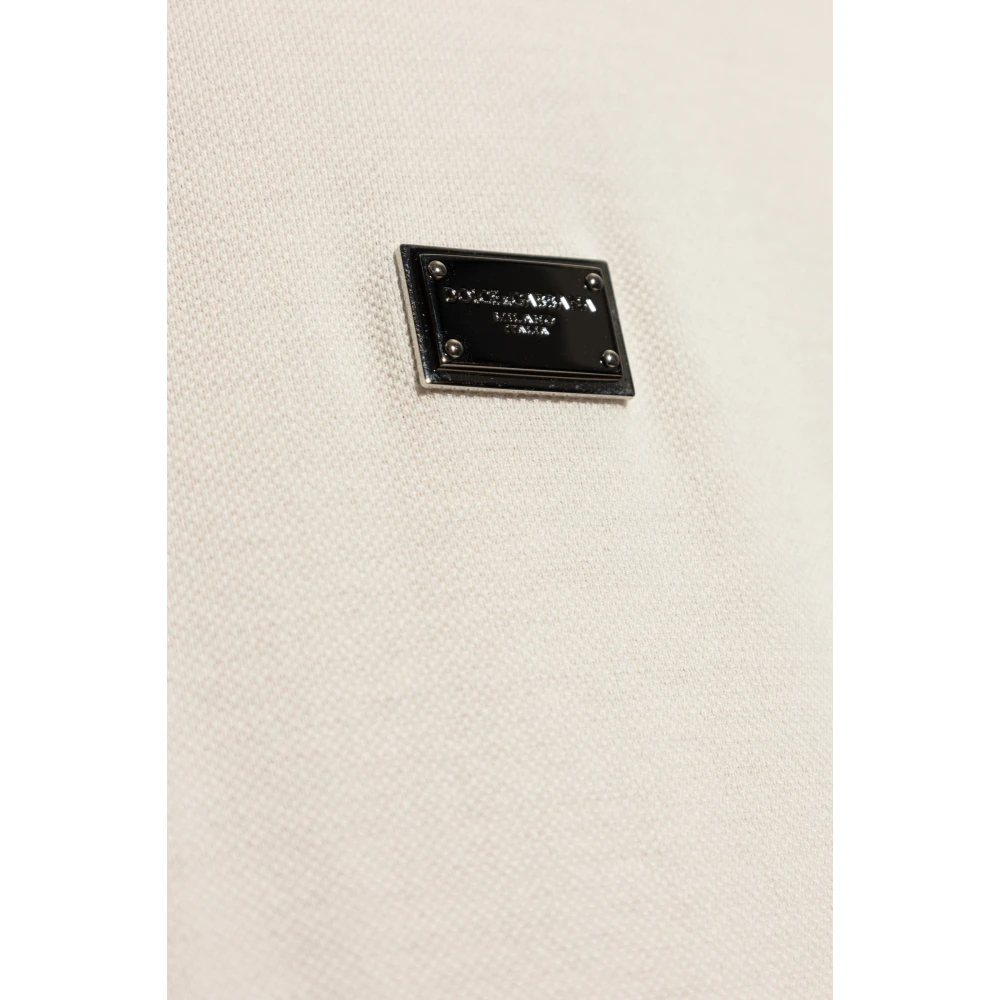 Dolce & Gabbana T-shirt met logoplaatje Beige Heren