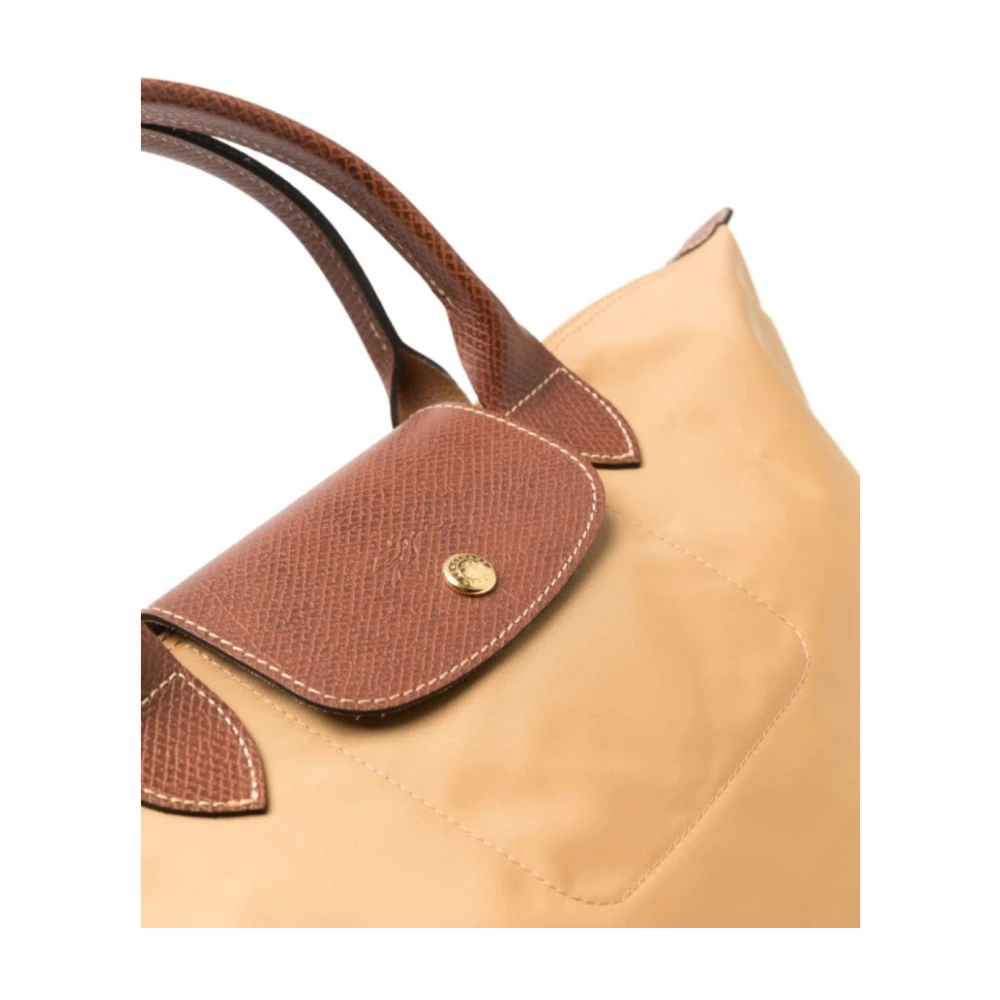 Longchamp Beige Canvas Handtas met reliëflogo Beige Dames