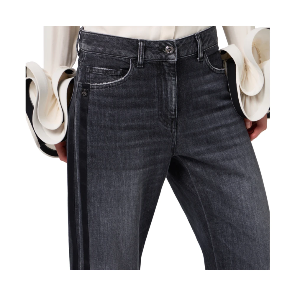 Elisabetta Franchi Biologische katoenen wijde pijp jeans met satijnen banden Black Dames
