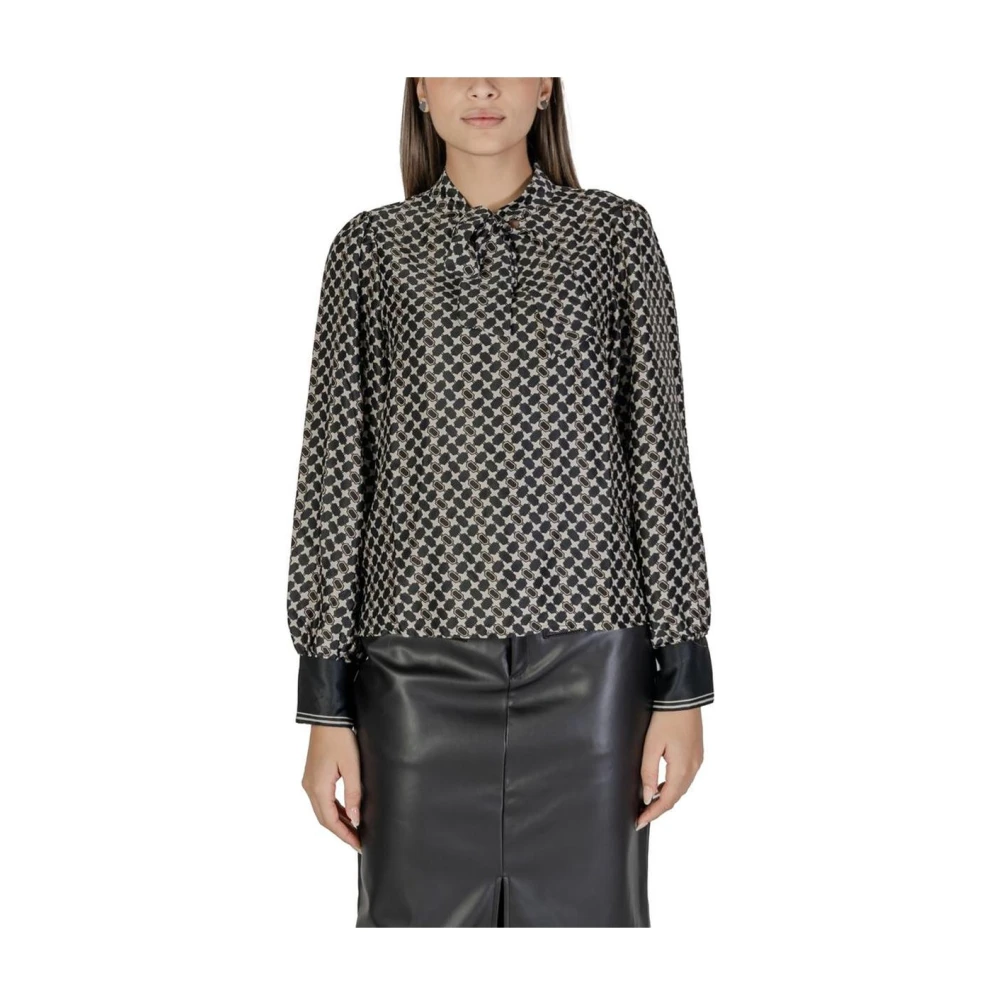 Only Zwarte Geometrische Print Hoge Hals Blouse Black Dames