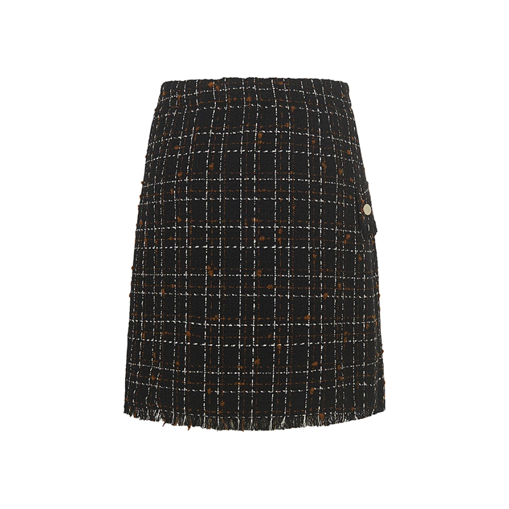 RIANI Tweed Mini Rok met Geruite Bies Black Dames